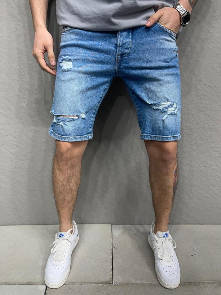 Сини Къси Дънки с Кръпки